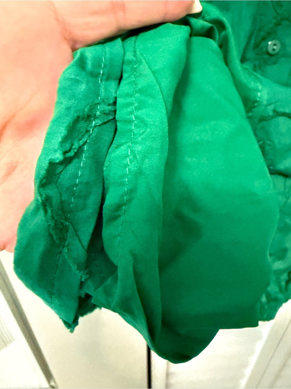 Cherrybetty Green 100% Cotton Embroidered Floral Ruffle Blouse Size Large - Picture 5 of 8